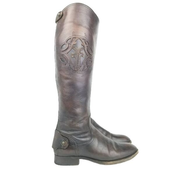 Frye Logo Embossed Melissa back button zip tall Riding Boots womens 6 - Picture 7 of 16